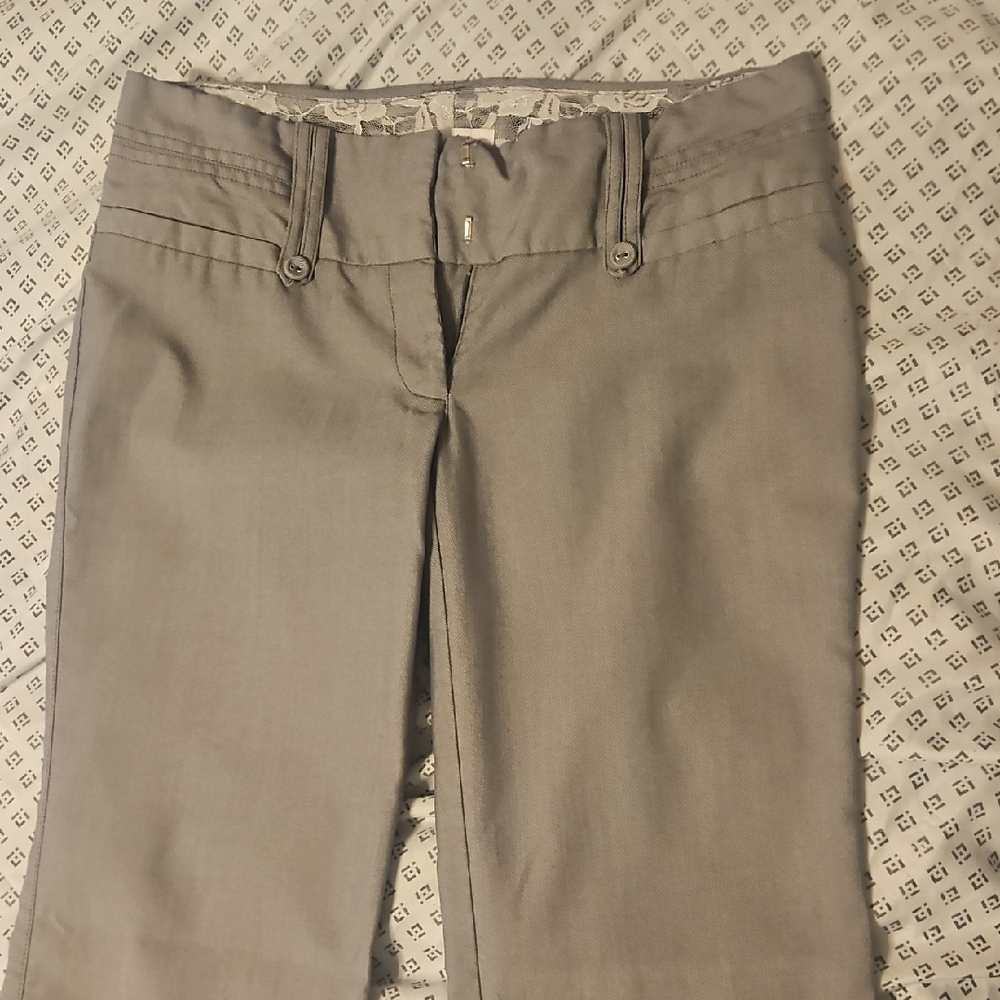 Candie's Elegant Gray Lace-Accent Trousers